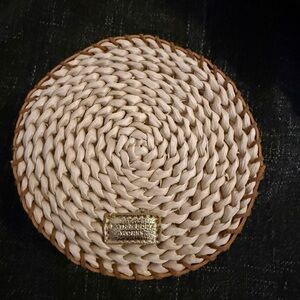 Woven Cream and Brown Round Clutch